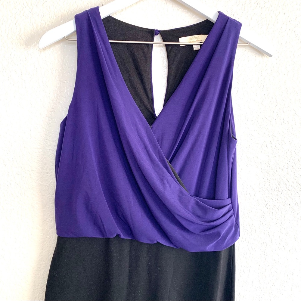 Aidan Mattox Purple Surplice Faux Wrap Mini Dress - Picture 3 of 9